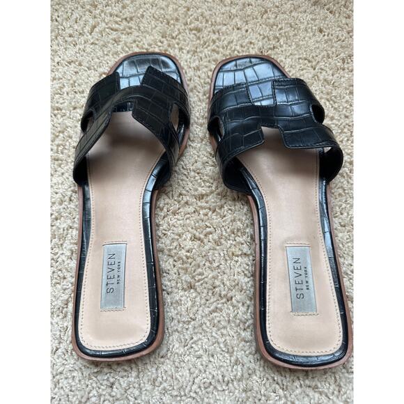 Black Steven Hannah Flat Sandals Slide 8.5 - Picture 4 of 6